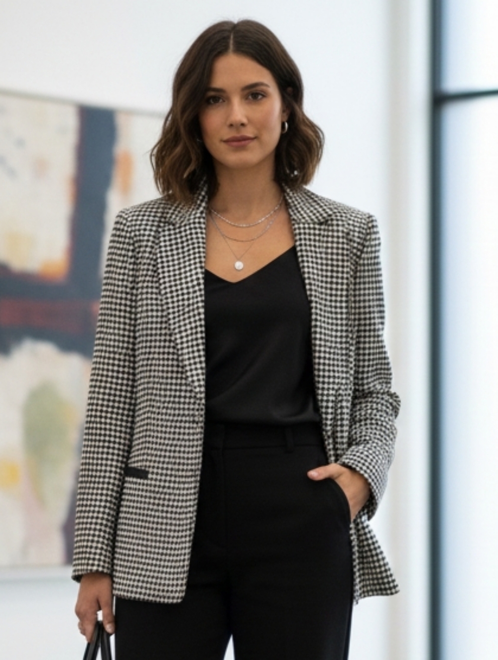 LAURA 12 Old Money Classic Modern Academia Double Breasted Houndstooth Blazer